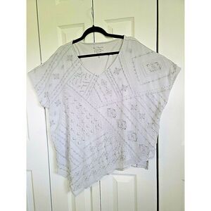 By Chico's 3 Women's Asymmetrical‎ Silver & Gray Top With Silver Beads Size XL